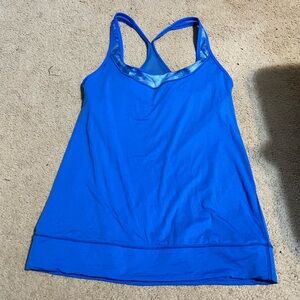 Lululemon blue tank top with open back, padded bra